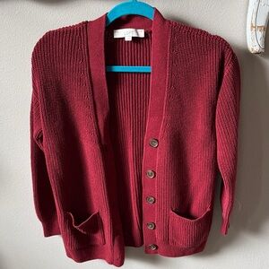 LOFT Deep Burgundy Button-Up Knit Cardigan